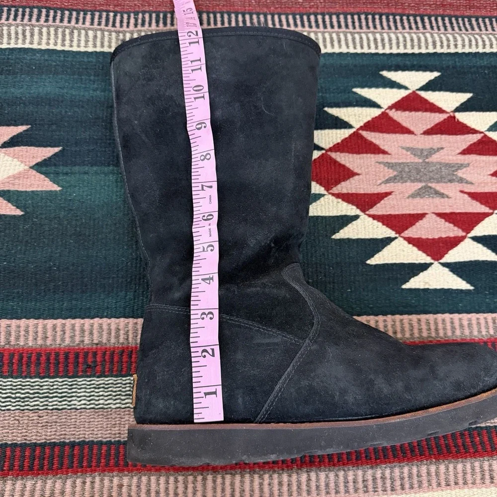 UGG Etta Tall Boots Sz‎ 10 Black Suede Leather Sheepskin Warm Waterproof Gothic